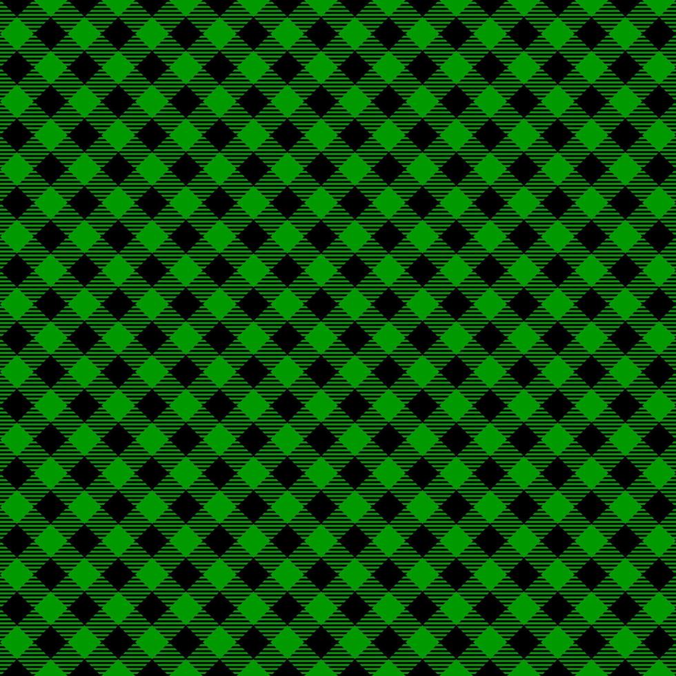 Diagonal green and black buffalo plaid texture. Checkered seamless pattern. Geometric fabric background for flannel cloth, picnic blanket, kitchen napkin vector