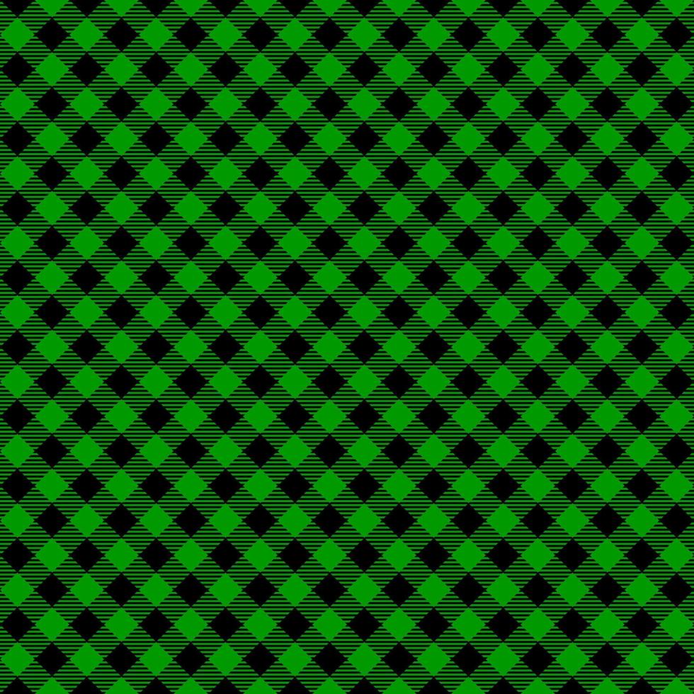 Diagonal green and black buffalo plaid texture. Checkered seamless pattern. Geometric fabric background for flannel cloth, picnic blanket, kitchen napkin vector