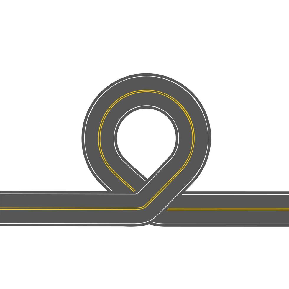 Element or road with loop. Highway curvy line with marking. Segment of street roadway for city map. Top view vector