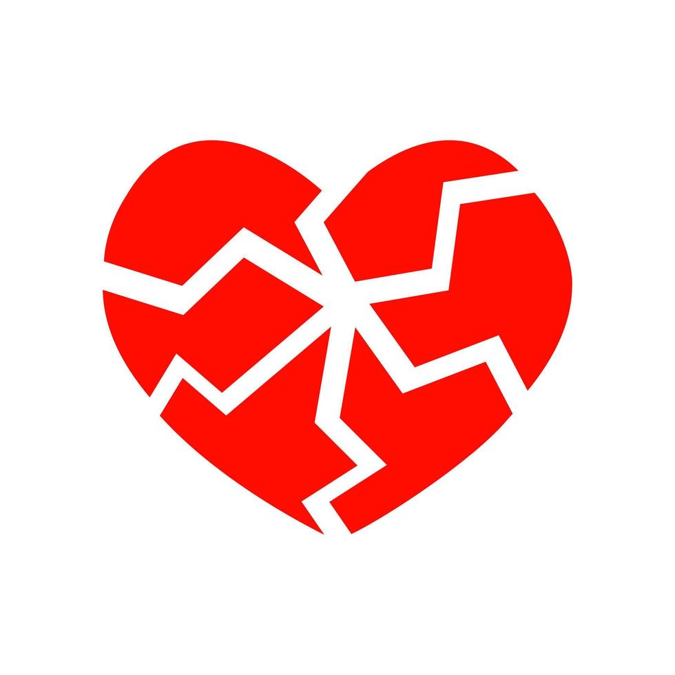icono de corazón agrietado rojo aislado sobre fondo blanco. símbolo de angustia, divorcio, despedida, enfermedad cardíaca, infarto vector