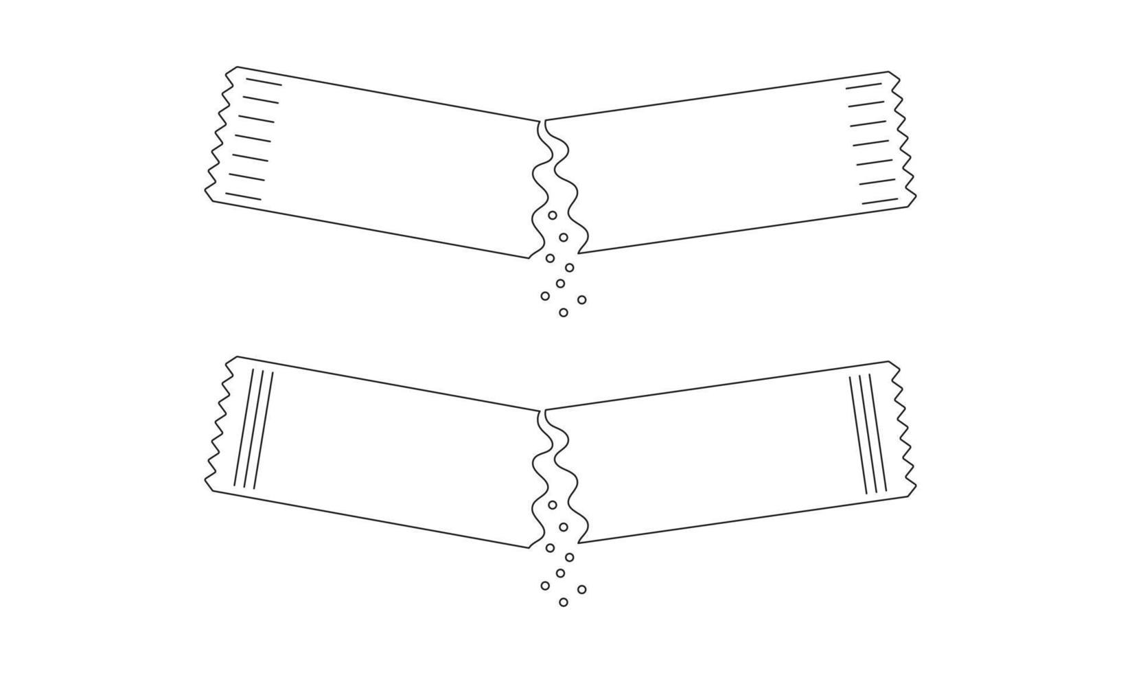 sobres con verter polvo soluble. delinear los paquetes con azúcar, sal o pimienta. trazo editable. iconos de línea delgada vector