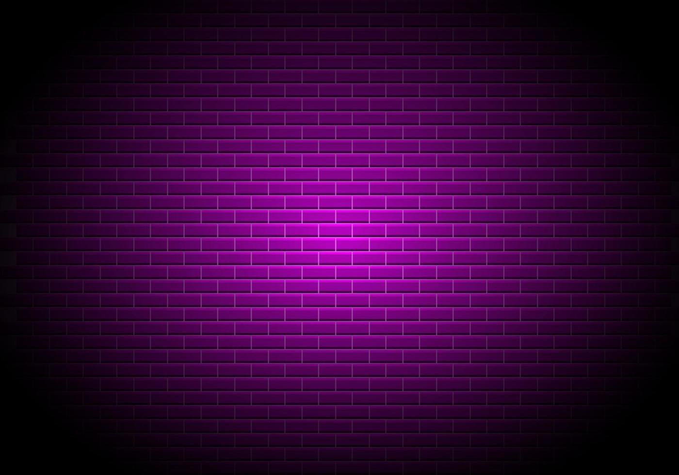 pared de ladrillo con relámpagos de neón púrpura. fondo de textura de pared de piedra con luz fluorescente violeta y espacio vacío para texto vector