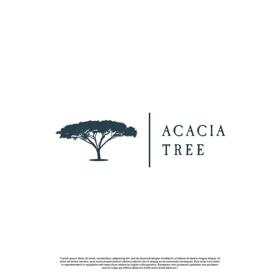 African Acacia Tree Silhouette for Safari Adventure Logo Design Vector