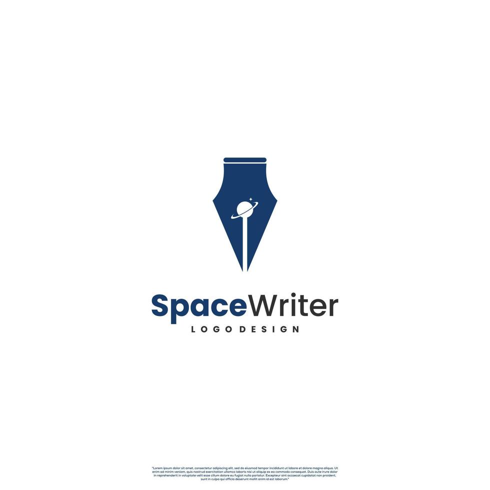 space writer logo icon, pen combine with saturn planet logo concept vector