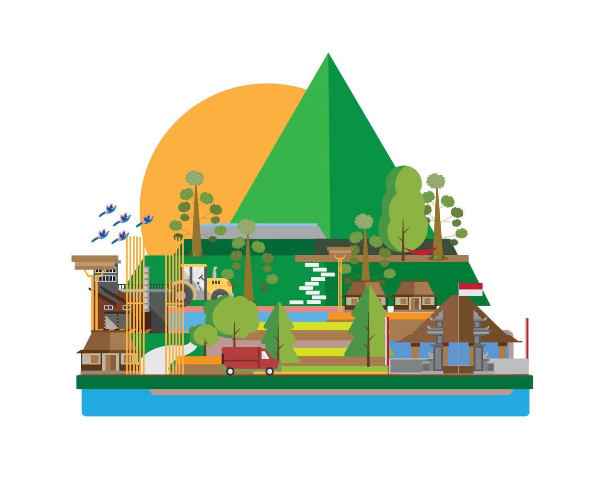 Indonesia village Flat Design vector