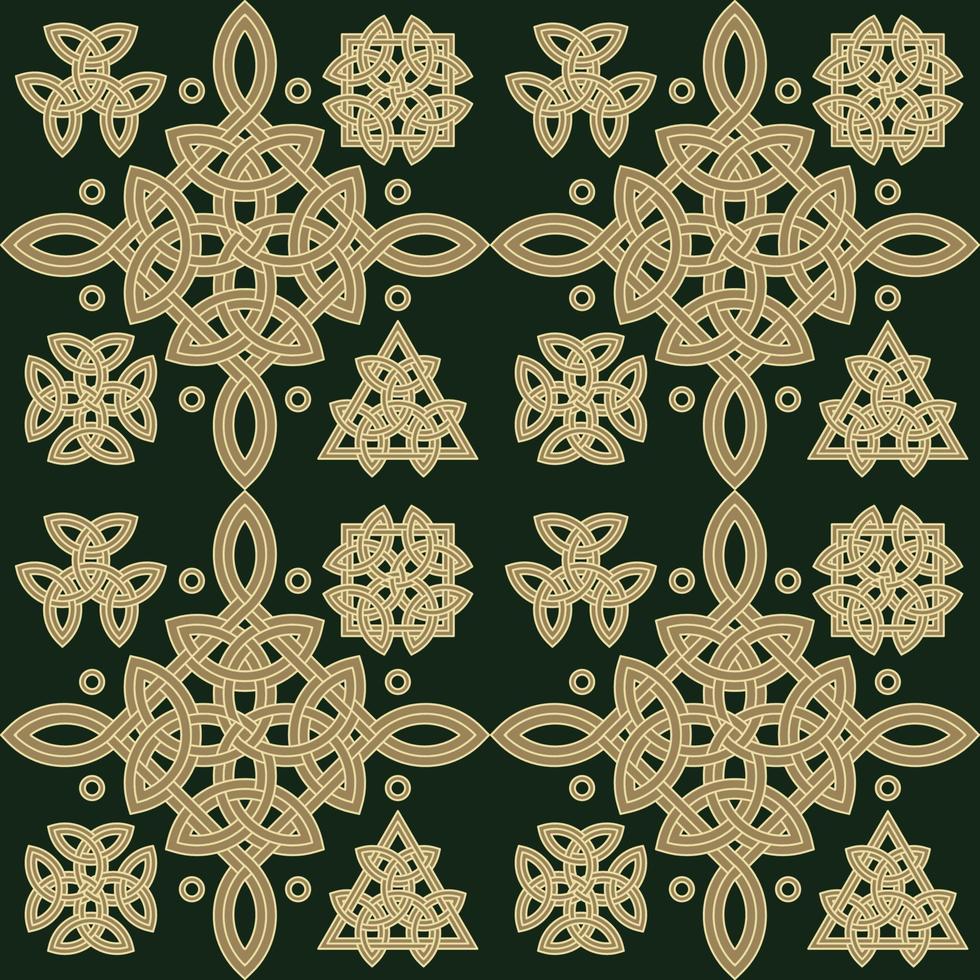 Celtic Knots Seamless Pattern in Green Background vector