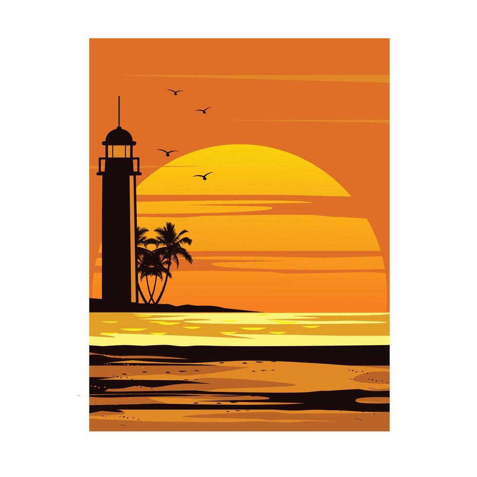 sun and lighthouse illustration vector