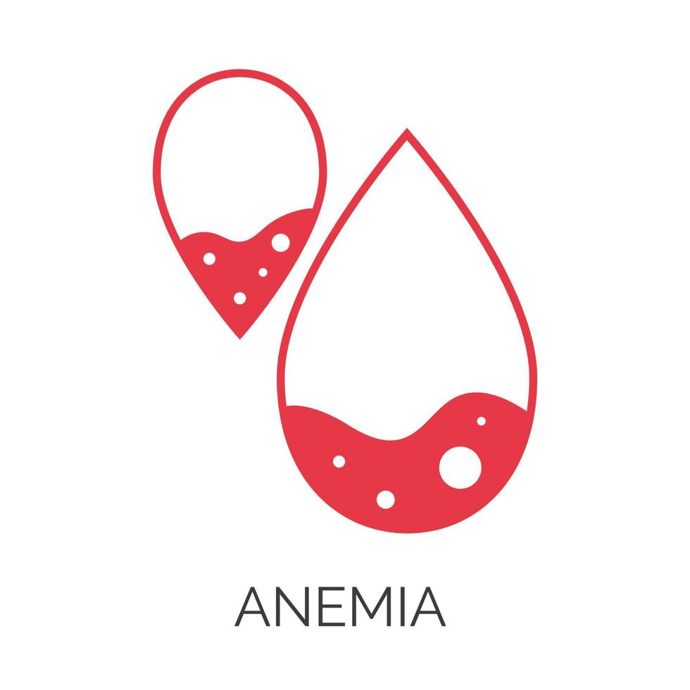 gota de sangre anémica. falta de glóbulos rojos, anemia. aislado sobre fondo blanco. ilustración vectorial vector