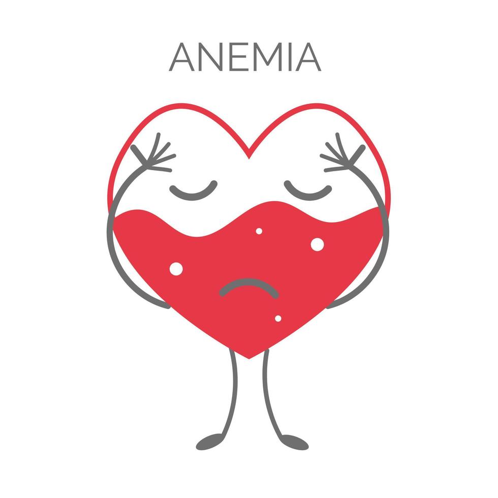 Sad Heart character with anemia. Isolated on white background. Vector illustration