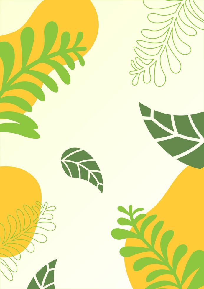 hojas verdes abstractas y fondo natural de formas orgánicas amarillas para impresiones, volantes, portadas, pancartas y diseño de conceptos ecológicos vector