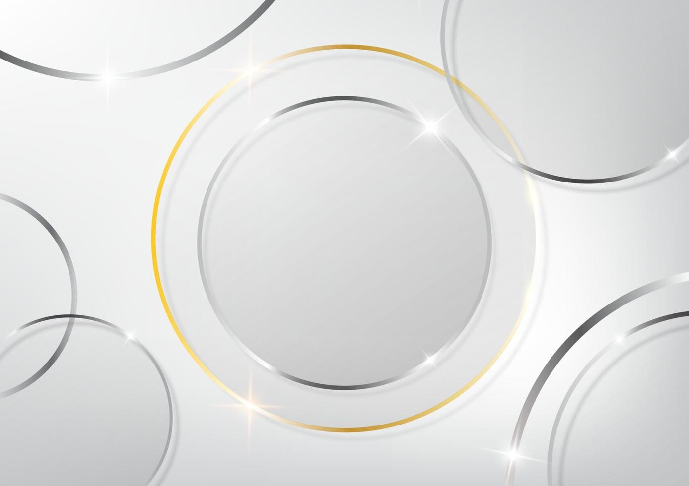 Glowing gold and silver circle lines glass on light gray background vector