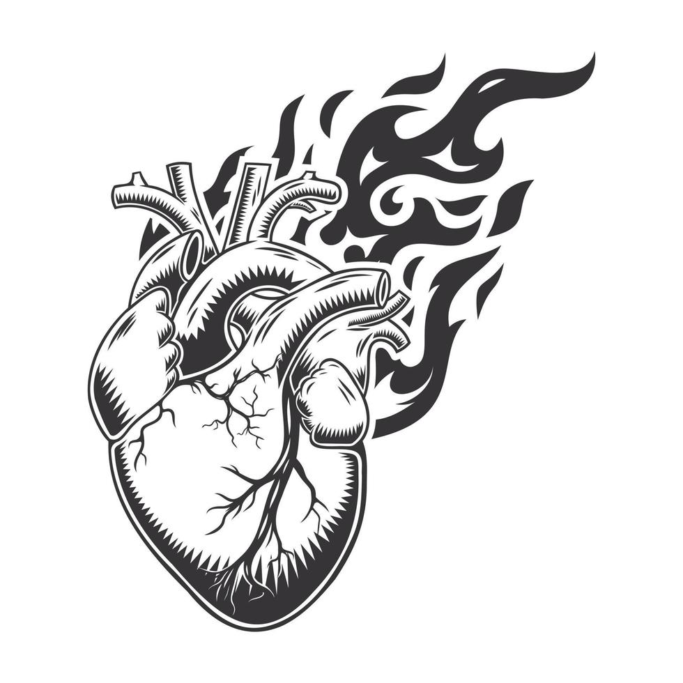 silueta de logotipo de fuego de corazón caliente. logotipos o iconos de diseño gráfico de corazón de león. ilustración vectorial vector