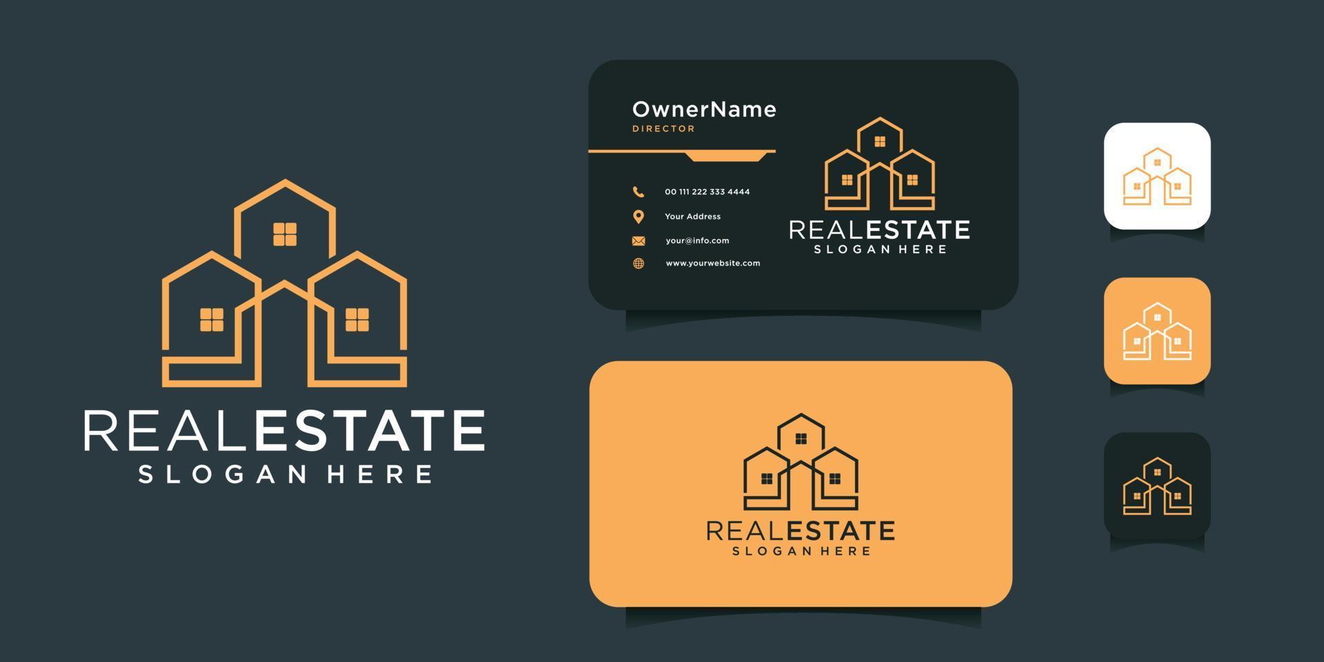 Monogram real estate building logo design with business card template, Logo can be used for icon, brand, identity, architecture, and business company vector