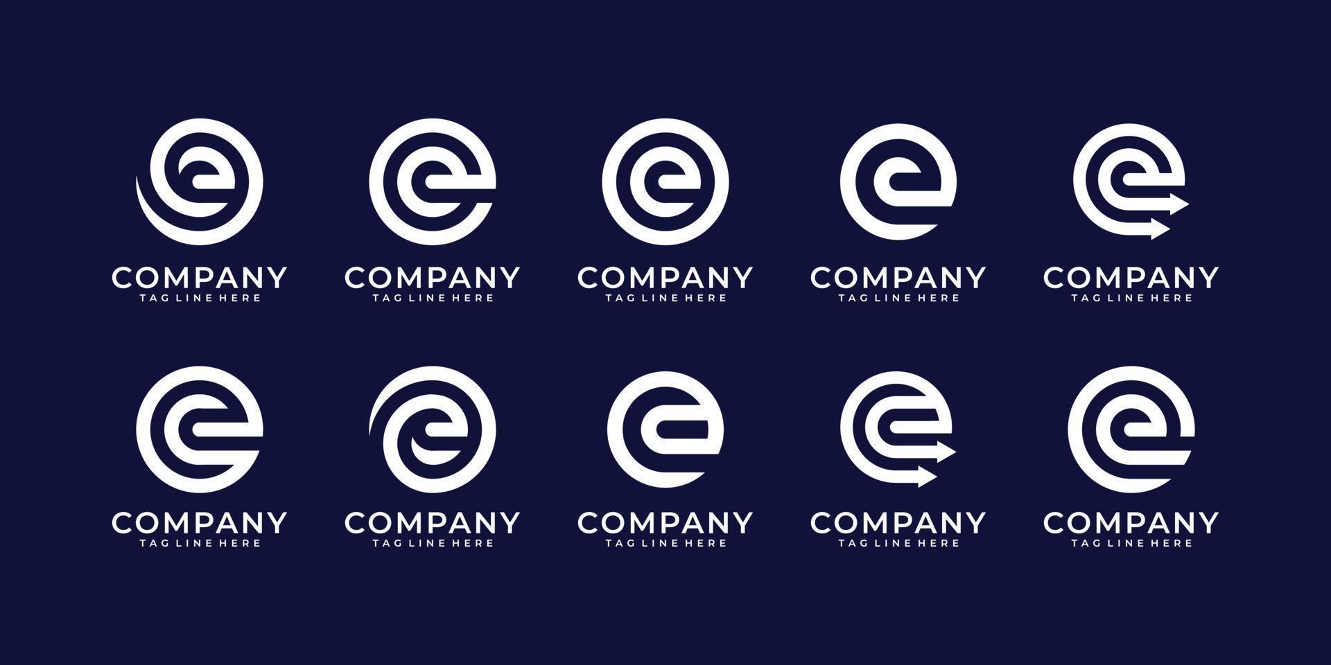 Collection of letter e in circle monogram logo vector