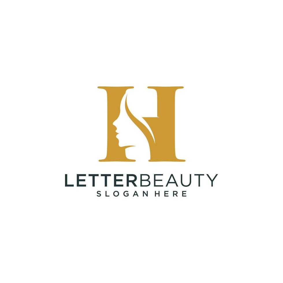 Beautyful woman face with letter h logo design inspiration vector