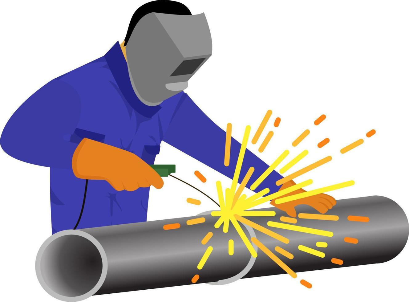 soldadura de trabajadores de la construcción, trabajo de soldador en fábrica, soldador en taller, industria manufacturera, ilustración gráfica vectorial, icono plano para sitio web vector