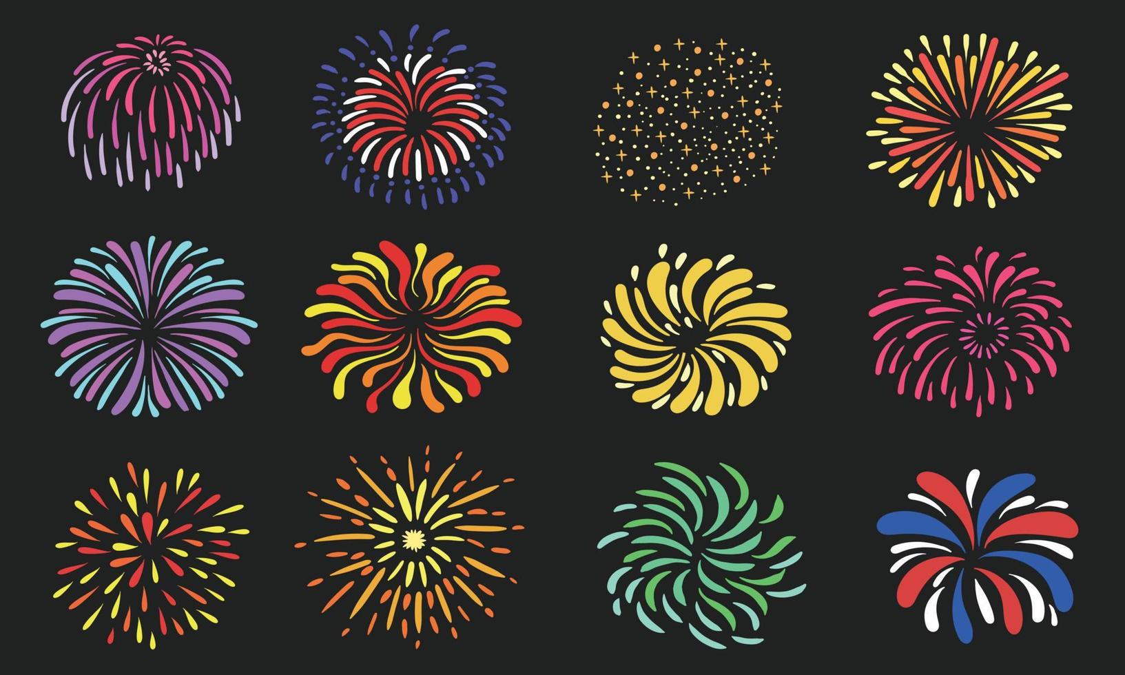 Ilustración de vector de colección de elementos abstractos de fuegos artificiales