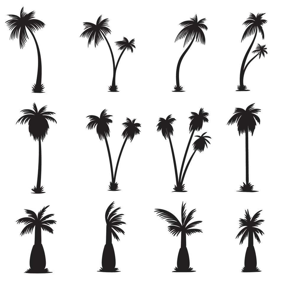 Conjunto de elementos de silueta de palmera ilustración vectorial vector