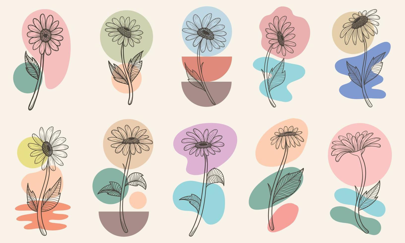 Flower boho aesthetic elements collection vector illustration