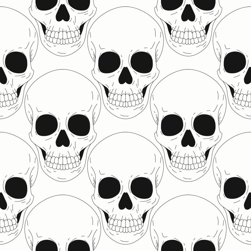 Vector monochrome illustration, seamless pattern with skulls. Sugar skull. The day of the Dead.