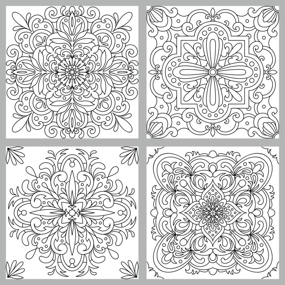 conjunto de vectores ornamento decorativo. patrón de mosaico página para colorear arte lineal.