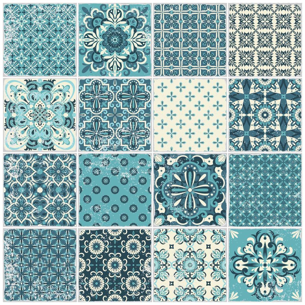 Traditional ornate portuguese tiles azulejos. Vintage pattern for textile design. vector