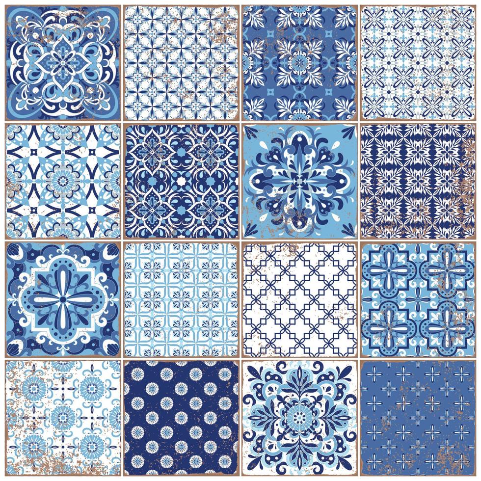 Traditional ornate portuguese tiles azulejos. Vintage pattern for textile design. vector