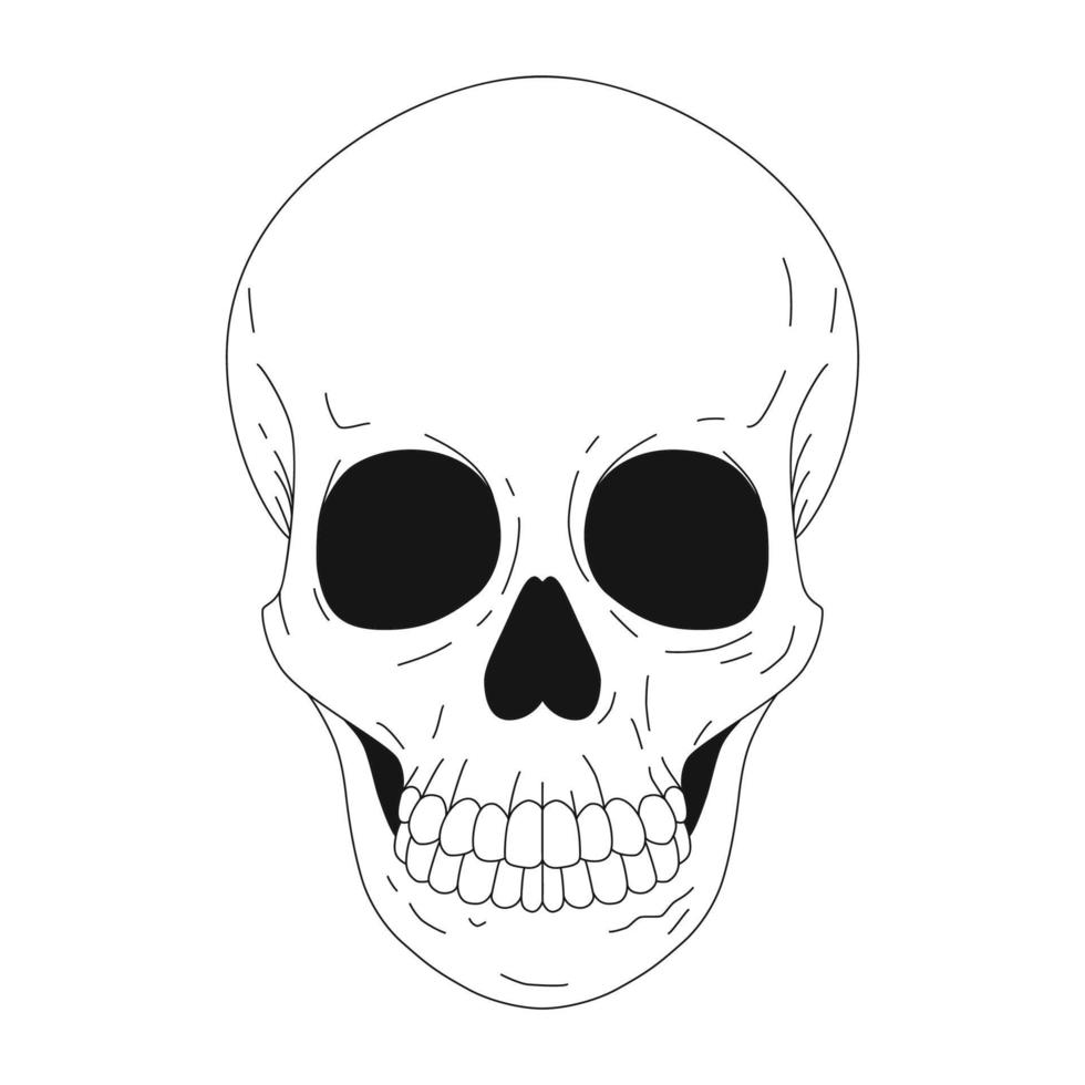 ilustración monocromática del vector del cráneo. cráneo del azúcar. el día de los Muertos. tatuaje. objeto aislado sobre fondo blanco.