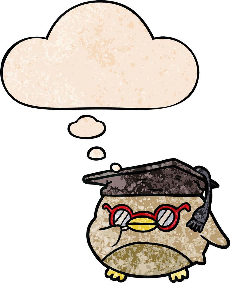 cartoon clever bird and thought bubble in grunge texture pattern style vector