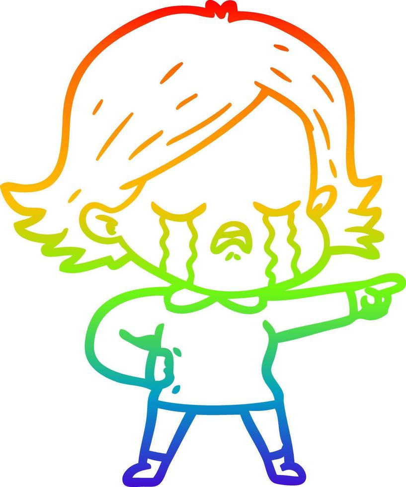 rainbow gradient line drawing cartoon girl crying vector