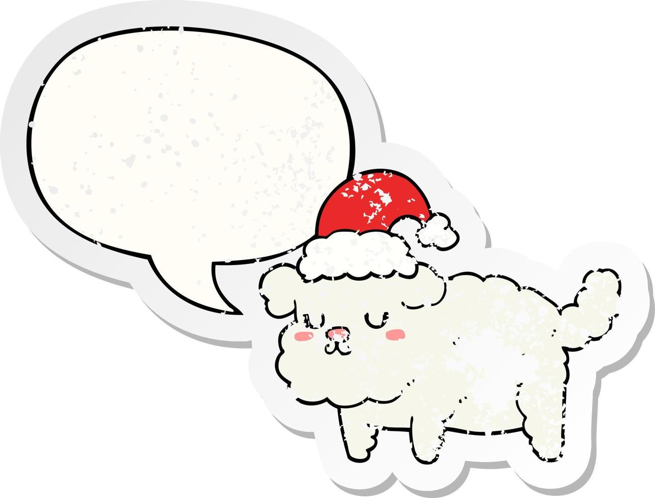 cute christmas dog and speech bubble distressed sticker vector