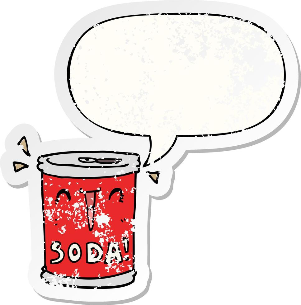 cartoon soda can and speech bubble distressed sticker vector