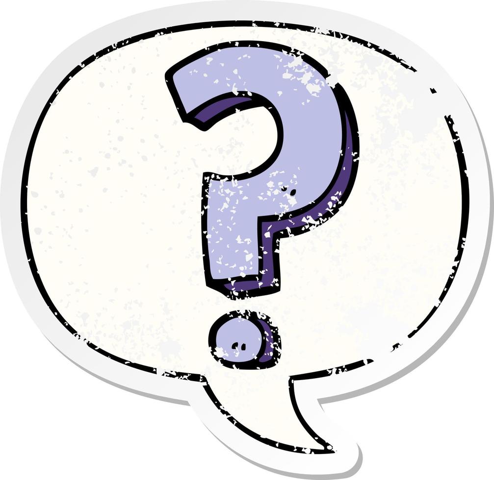 cartoon question mark and speech bubble distressed sticker vector