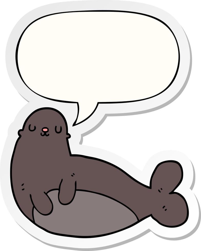 cartoon seal and speech bubble sticker vector