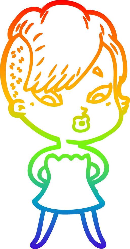 rainbow gradient line drawing cartoon surprised girl vector