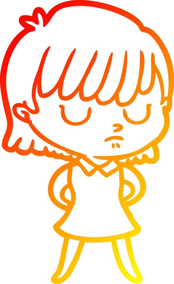 warm gradient line drawing cartoon woman vector