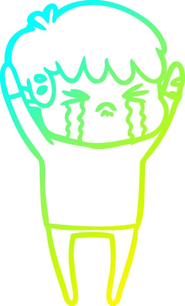 cold gradient line drawing cartoon boy crying vector
