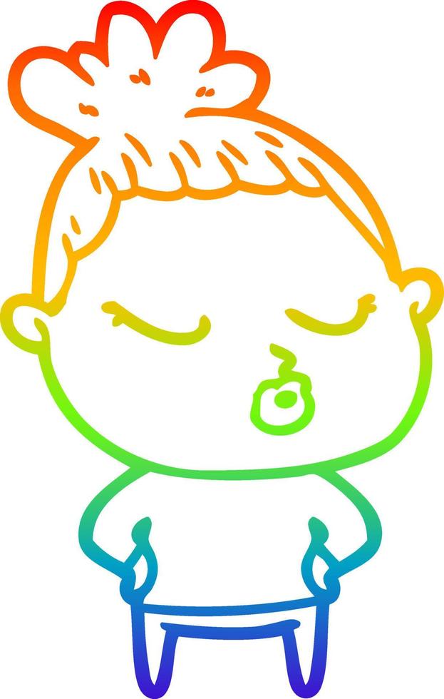 rainbow gradient line drawing cartoon calm woman vector