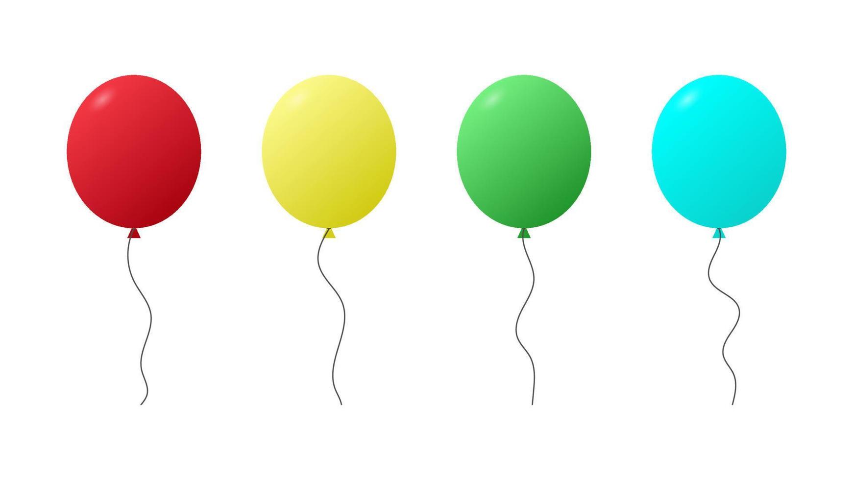 Conjunto de dibujos animados de globos con diferentes colores aislado sobre fondo blanco. vector