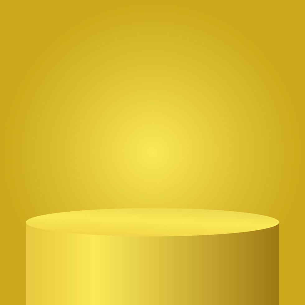 podio dorado para la visualización del producto sobre fondo de iluminación de color degradado amarillo con espacio de copia vector