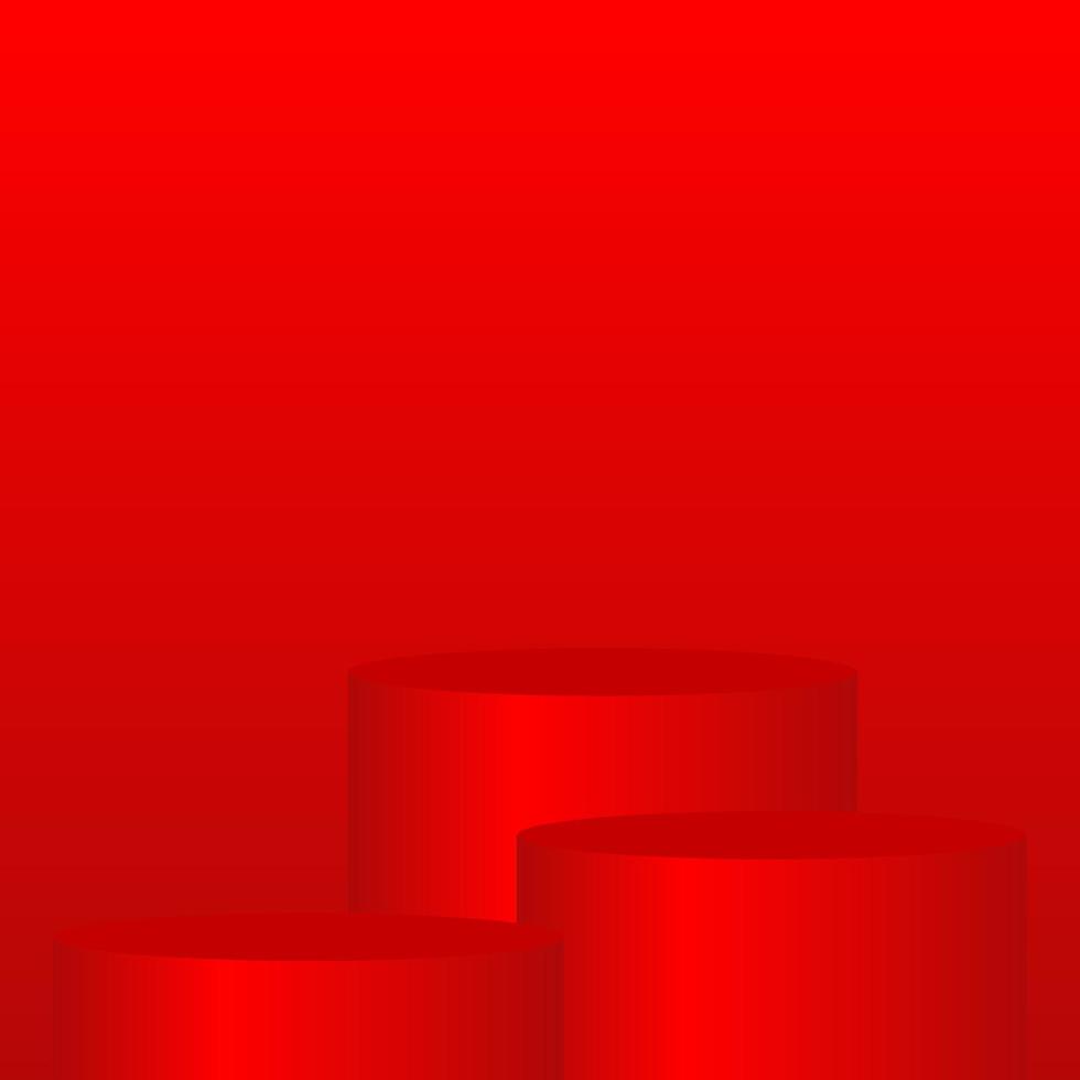 podio rojo para la visualización del producto sobre fondo de iluminación de color degradado rojo con espacio de copia vector