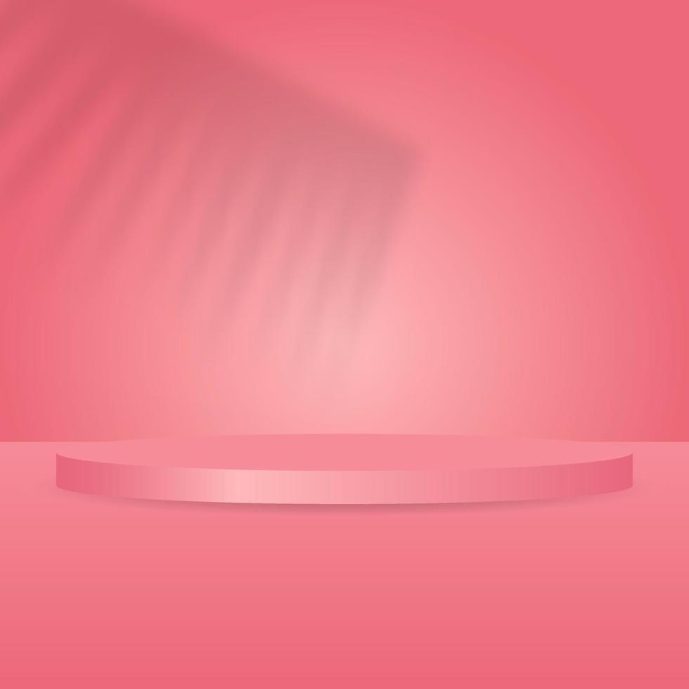 blank shiny podium with leaves shadow on pink wall studio room background scene vector