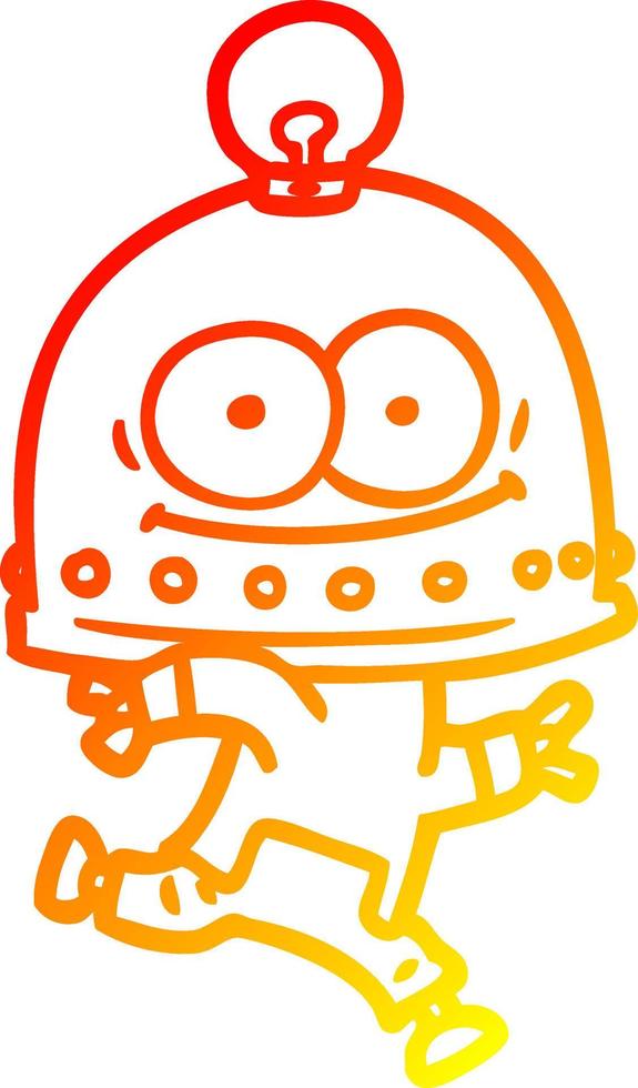 warm gradient line drawing happy carton robot with light bulb vector