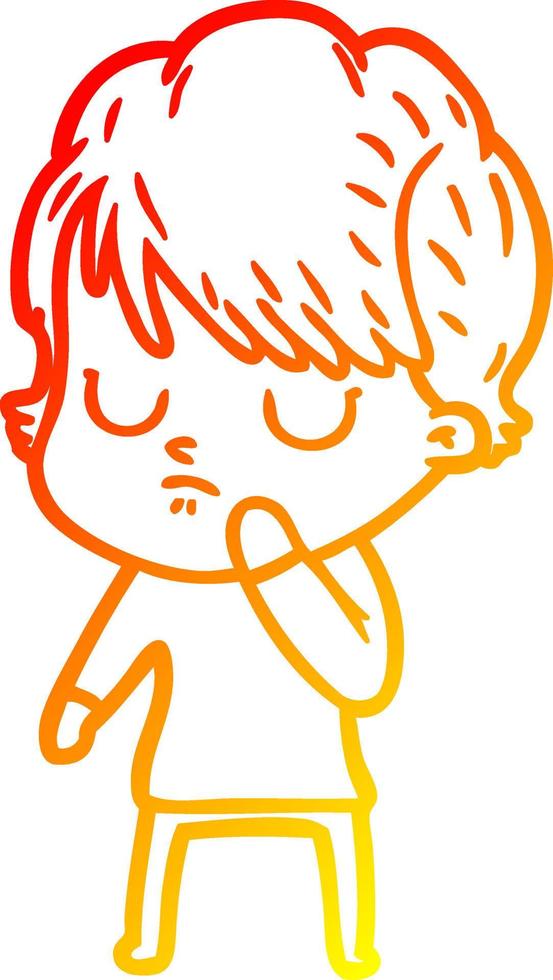 warm gradient line drawing cartoon woman vector