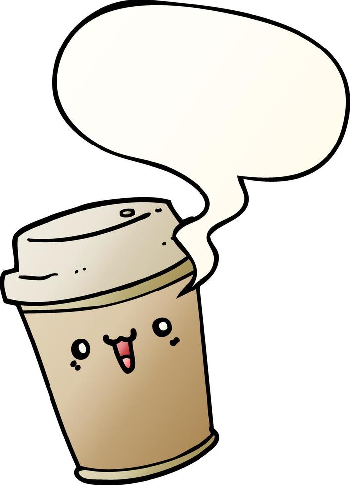 cartoon take out coffee and speech bubble in smooth gradient style vector