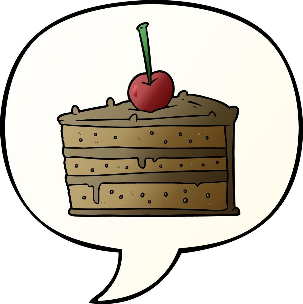 cartoon tasty chocolate cake and speech bubble in smooth gradient style vector