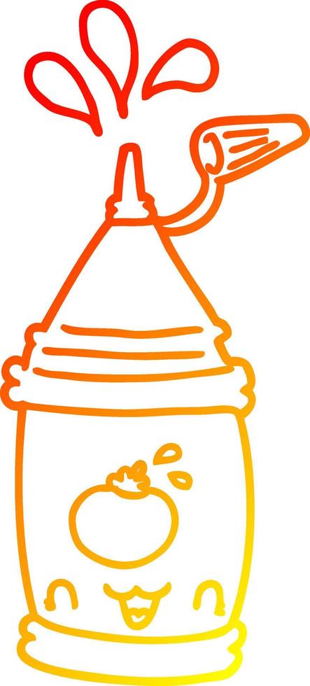 warm gradient line drawing cartoon ketchup bottle vector