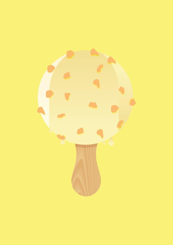 Round Vanilla Ice Cream With Nuts Vector Illustration Isolated on Yellow Background