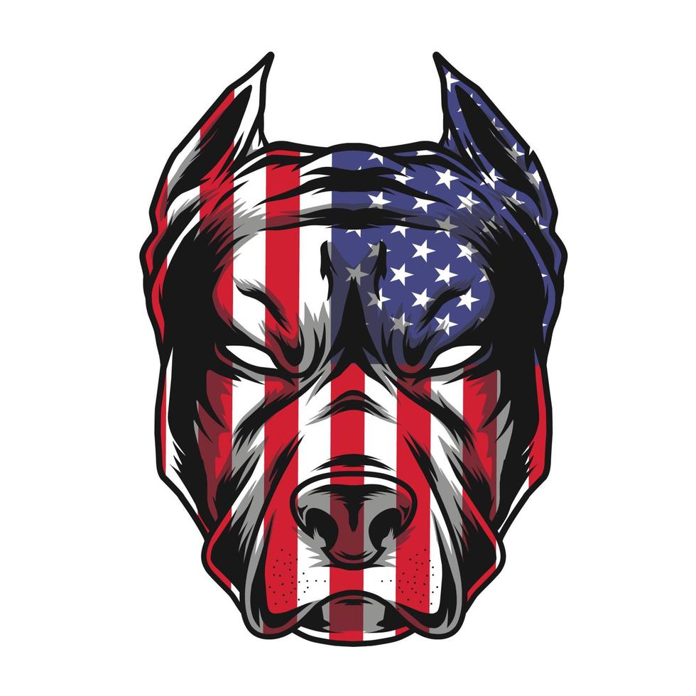 pitbull face with usa flag illustration vector