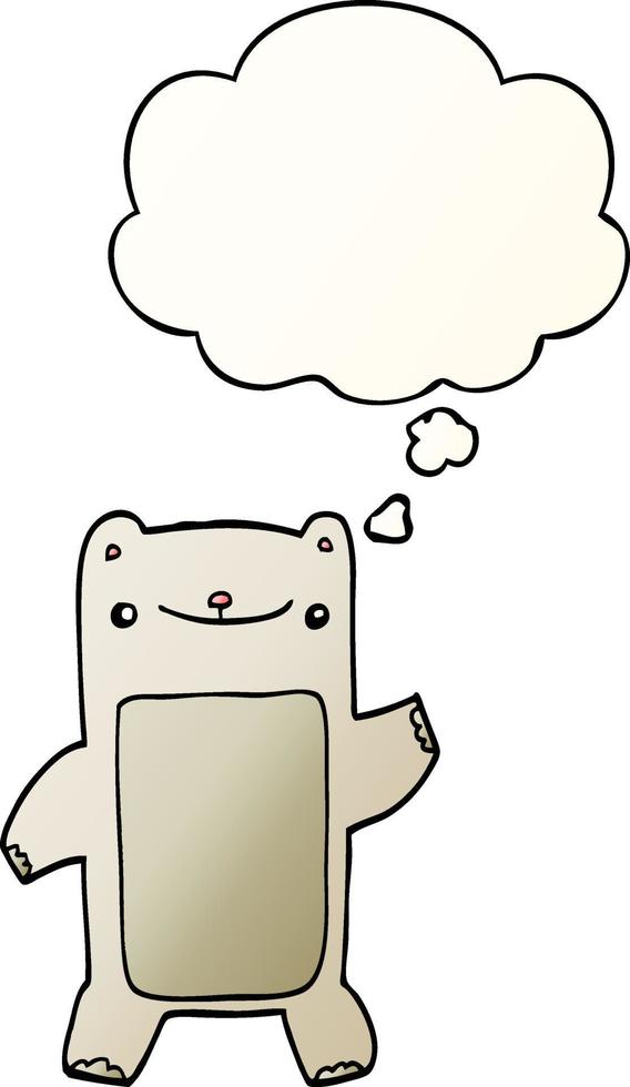 cartoon teddy bear and thought bubble in smooth gradient style vector